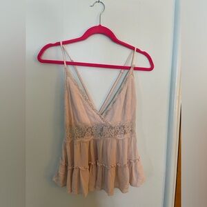 Forever 21 Lace Cream Cropped Tank Top, Size L